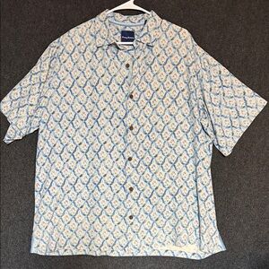 Tommy Bahama White and Blue Geometric Men's Shirt